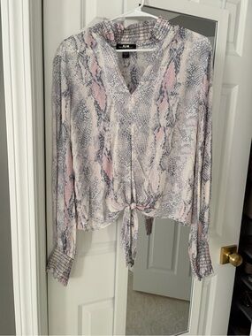 Fifteen Twenty Pink & Gray Snake-Print Tie-Front Blouse
